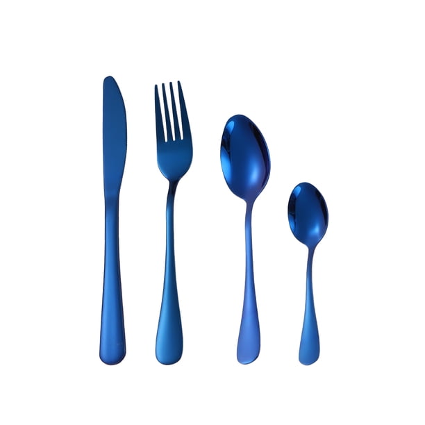 Zhuge Juego de cubiertos de 16 piezas, juego de cubiertos de plata para 4, juego de vajilla de acero inoxidable, utensilios de cocina para el hogar, restaurante, fiesta, azul