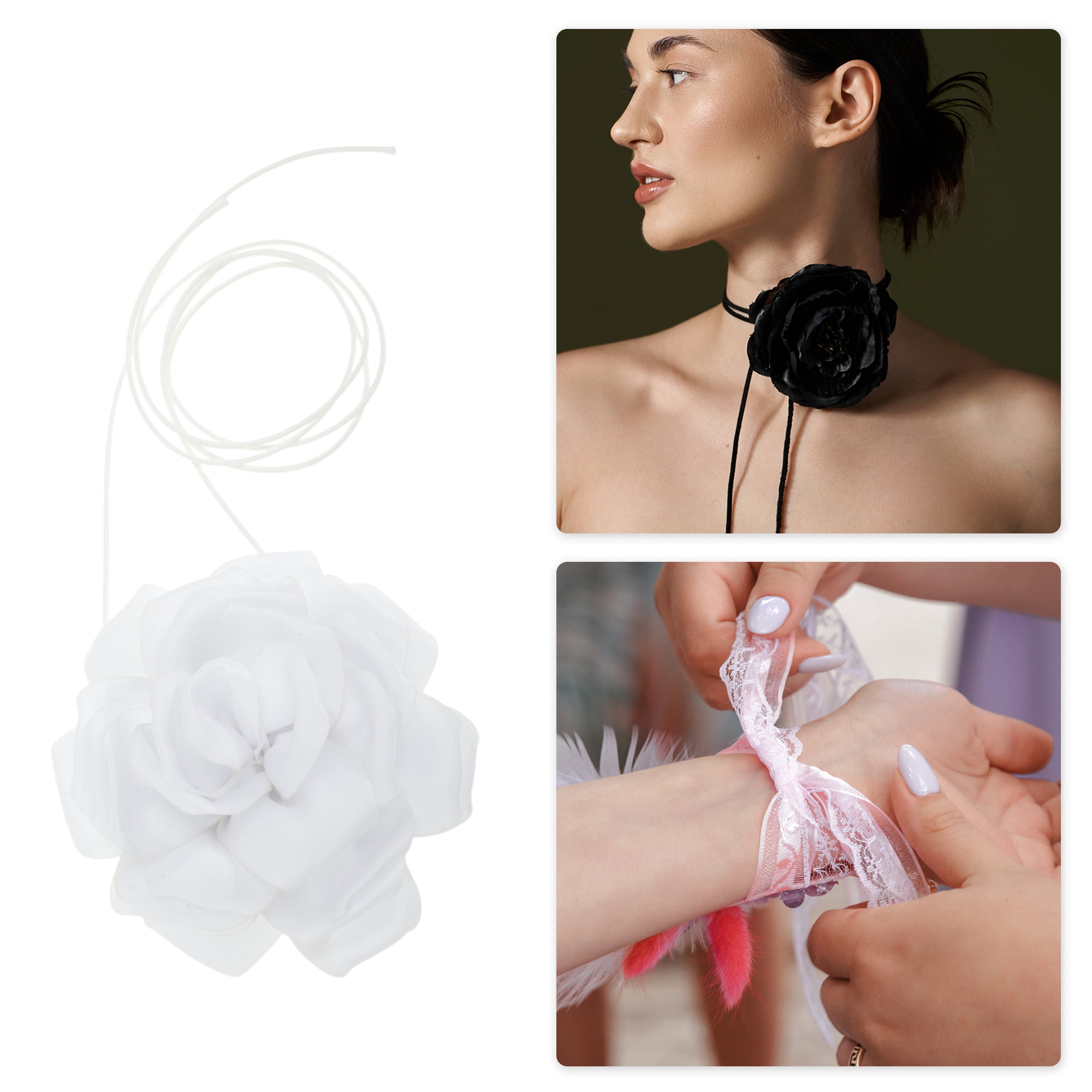 Unique Bargains Flower Adjustable Choker Necklace for Women White
