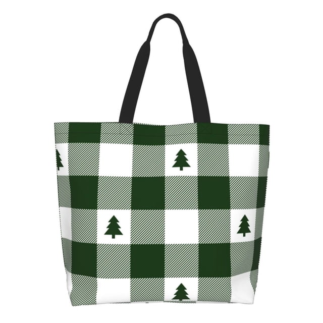 Fotbe Green White Lumberjack Plaid Bolsa Tote Estética de Lona con Estampado para Mujer - Bolsa Reutilizable de Hombro Casual para Vacaciones, Compras, Trabajo y Gimnasio