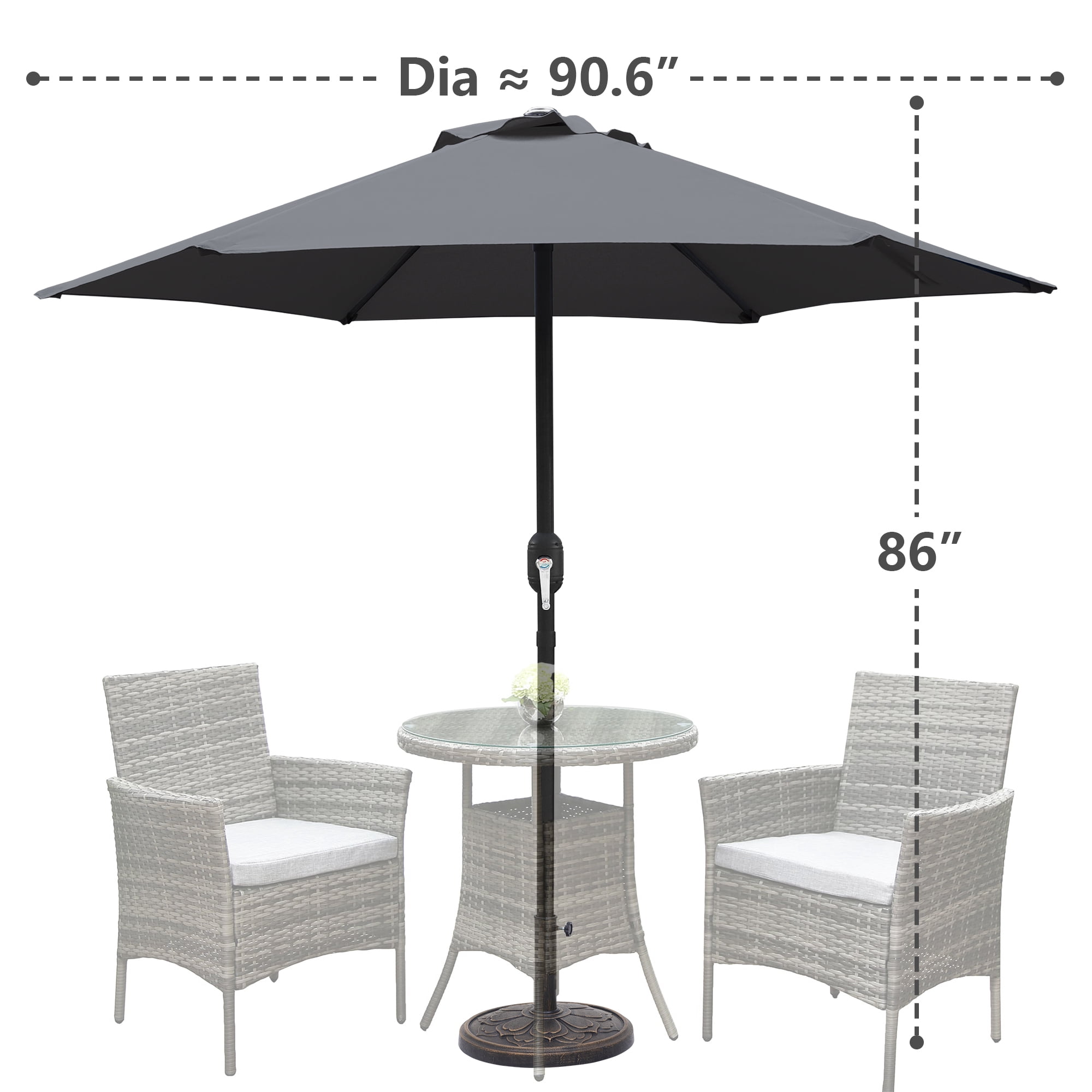 Abble 7.5ft Patio Umbrella with Crank Handle Outdoor Market Umbrella with 6 Sturdy Umbrella Ribs Waterproof for Garden Deck Backyard Pool, Dark Grey