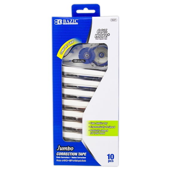 BAZIC Jumbo Correction Tape, 5 mm x 394 in, 10 Count, Case of 12