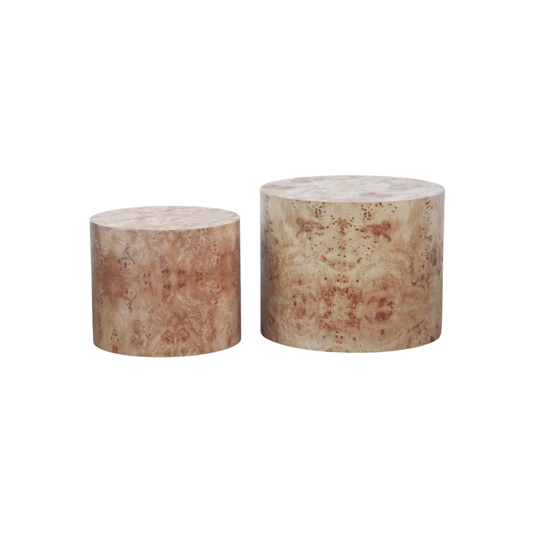 Noble House Nesting Coffee Tables, Burl Round Accent Tables for Living Room, Bedroom, Office, Natural, Set of 2