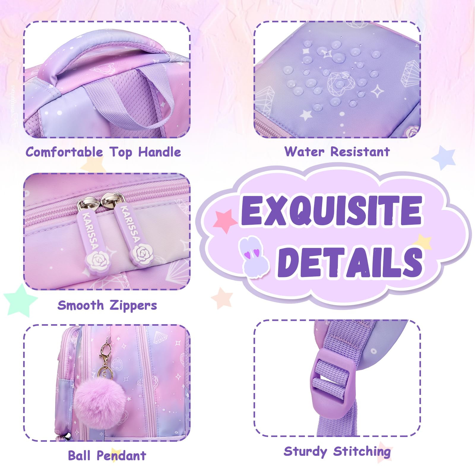 Soda Candy Backpacks for Girls Kawaii Ita Kids Backpack Water Resistant Lightweigt Students Bookbag for Elementary Primary Middle School, Purple