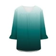 thumbnail image 4 of bnaln Plus Size Tops for Women Clearance Ladies Summer Tops 3/4 Ruffle Sleeve Shirts Casual V-Neck Pleated T-Shirt Loose Fitting Pullover Blouses Trendy Dressy Tshirts Going Out Tops, 4 of 5