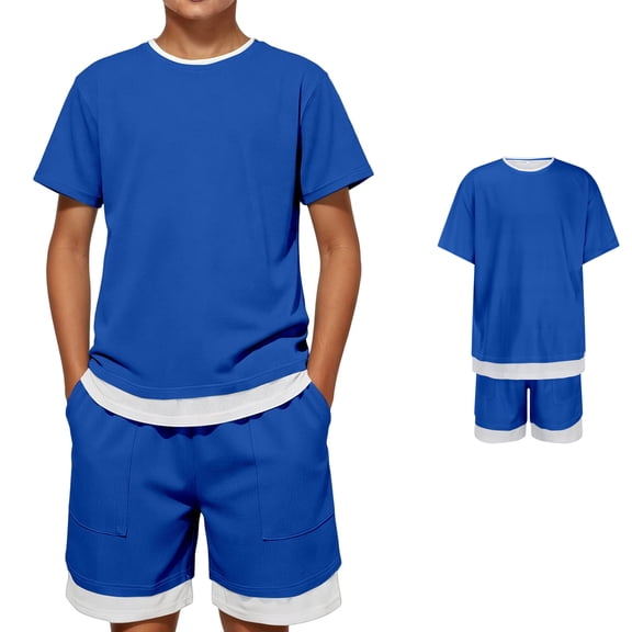 Bigetiay Boys 2 Piece Outfits Classic Athletic Tracksuit Short Sleeve T-Shirt with Short Outfits Boys Size 8-9 Years Clothes