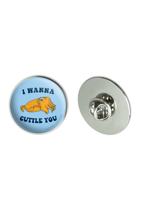 I Wanna Cuttle You Want to Cuddle Fish Funny Humor Metal 1.1" Tie Tack Hat Lapel Pin Pinback