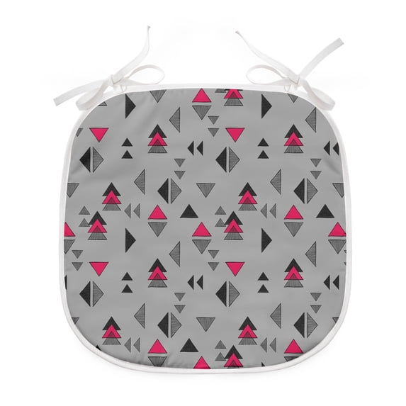 Abstract Triangle Dining Chair Pad, Hand Drawn Geometric Composition with Pastel Colors, Water Resistant Pillow with Straps for Kitchen Seats, 6 Pieces Set, Grey Pink Charcoal Grey, by Ambesonne
