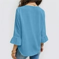 thumbnail image 4 of Women's 3/4 Sleeve Round Neck Casual Blouses Solid Color Ruffle Cuff Relaxed Fit Tops Ideal for Spring Summer Casual Daily Wear, 4 of 8