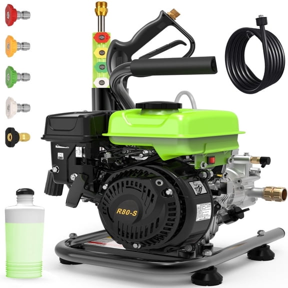 MAX 3500PSI 2.4GPM 79.7CC Professional Gas Pressure Washer, 25FT Hose 2.5 HP Commercial Gas Power Washer with 5 Nozzles 1L Foam Bottle for Car Fence Driveway Yard (EPA/CARB/ETL Compliant)