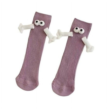 

VERMON 1 Pair Couple Holding Hands Socks Super Soft Sweat Absorption Solid Color Magnetic Mid-tube Socks for Women Men