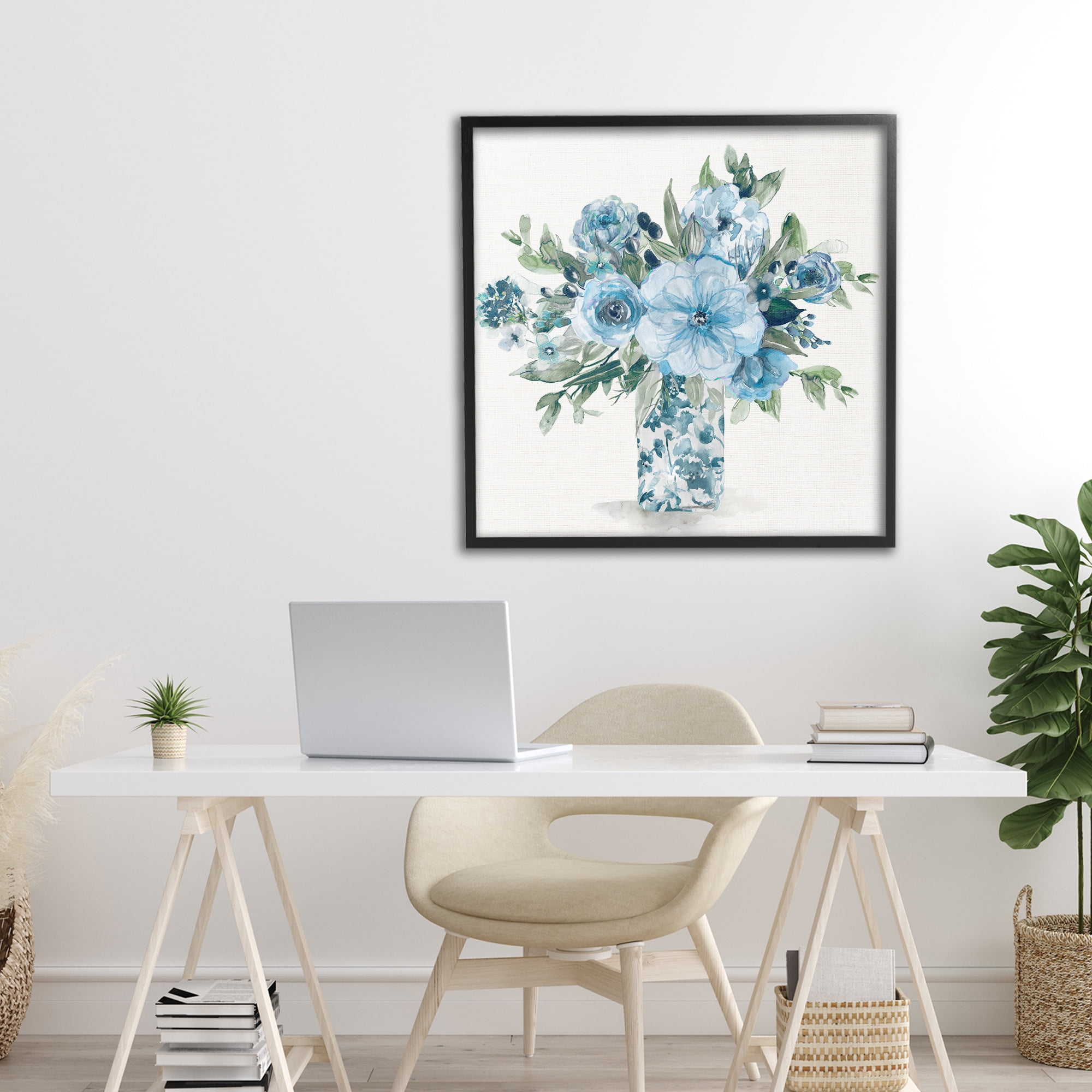 Stupell Industries Pastel Blue Bouquet Foliage Black Framed Giclee Art, design by Carol Robinson