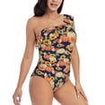 thumbnail image 3 of Sikiie fall Pumpkin Daisy Print Women One Piece Swimsuits Tummy Control One Shoulder Bathing Suits Ruffle Swimwear, From S to XXL-Medium, 3 of 6