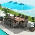 thumbnail image 1 of Costway 10 Pieces Patio Wicker Dining Set with Double-Sided Patio Umbrella 8 Armchairs Turquoise, 1 of 10