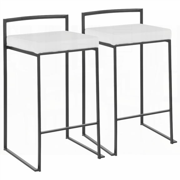 Black Modern Stackable Dining Chairs Set of 2 - Solid Wood Frame with White Velvet Cushion