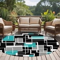 thumbnail image 4 of Round Rugs 8 Ft, Teal Blue Black Geometric Non Slip Area Rugs for Kitchen Bedroom Entryway, Modern Abstract Art Block Washable Carpet Runner Rug Floor Mats for Bedroom Home Decor, 4 of 8