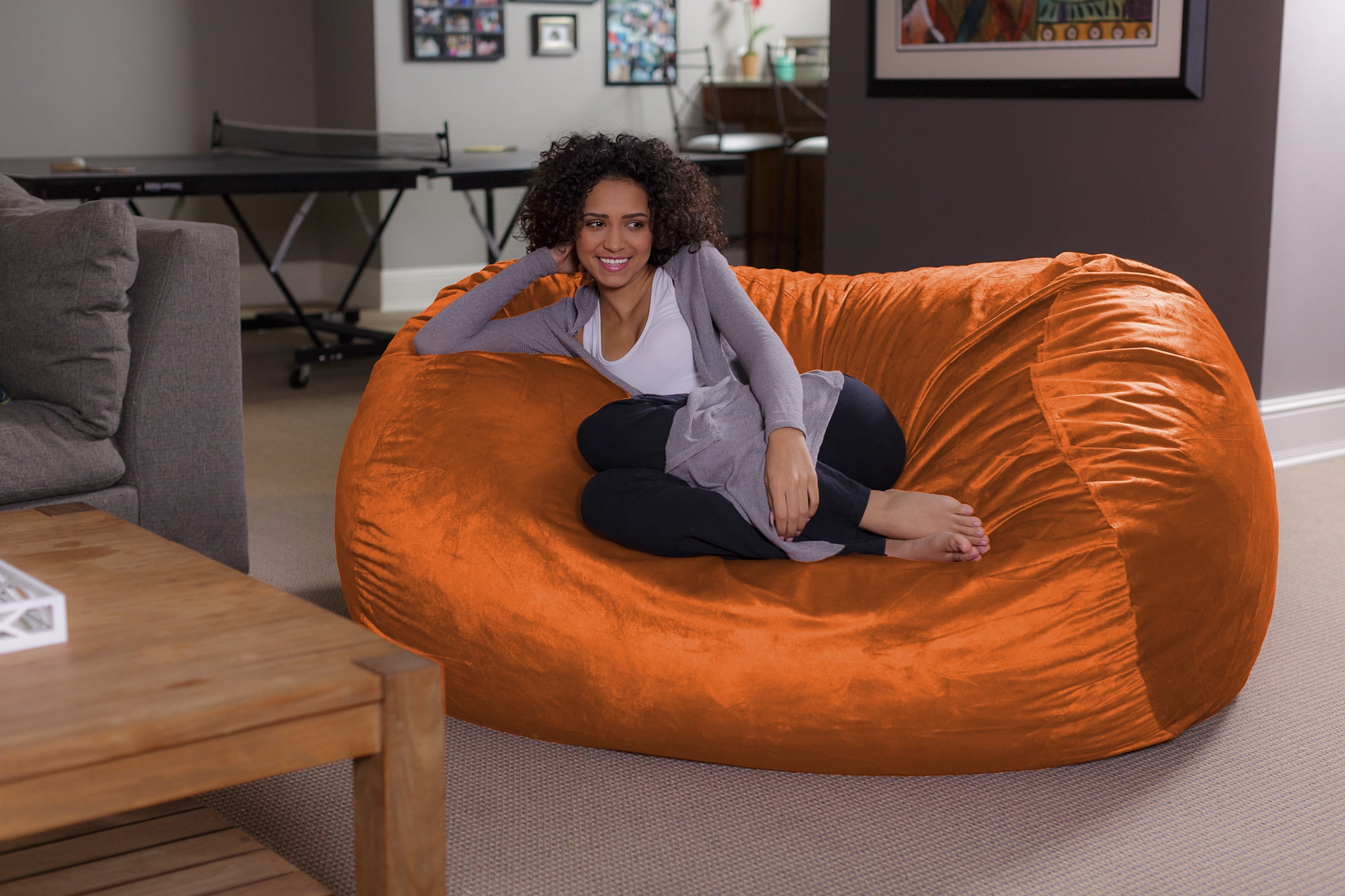 Sofa Sack Bean Bag Chair, Memory Foam Lounger with Microsuede Cover, Kids, Adults, 6 ft, Orange