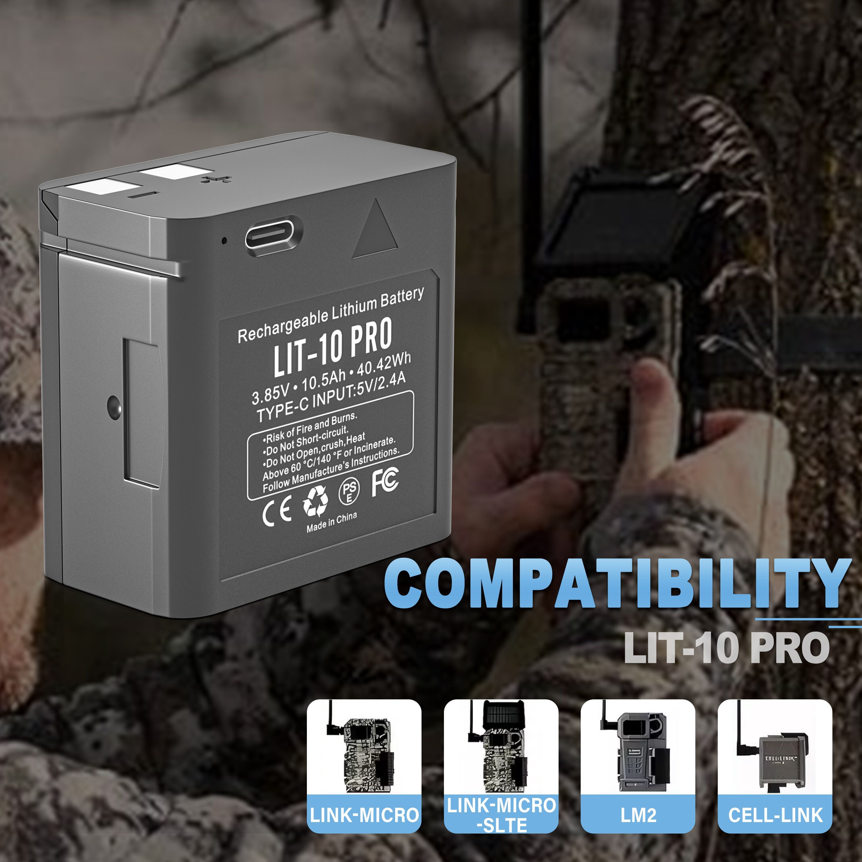 2 Pack 10500mAh Rechargeable Lithium Battery for Cellular Trail Camera, Compatible with SPY-POINT LM2,Link-Micro/Cell-Link Series, Including Charging Cable