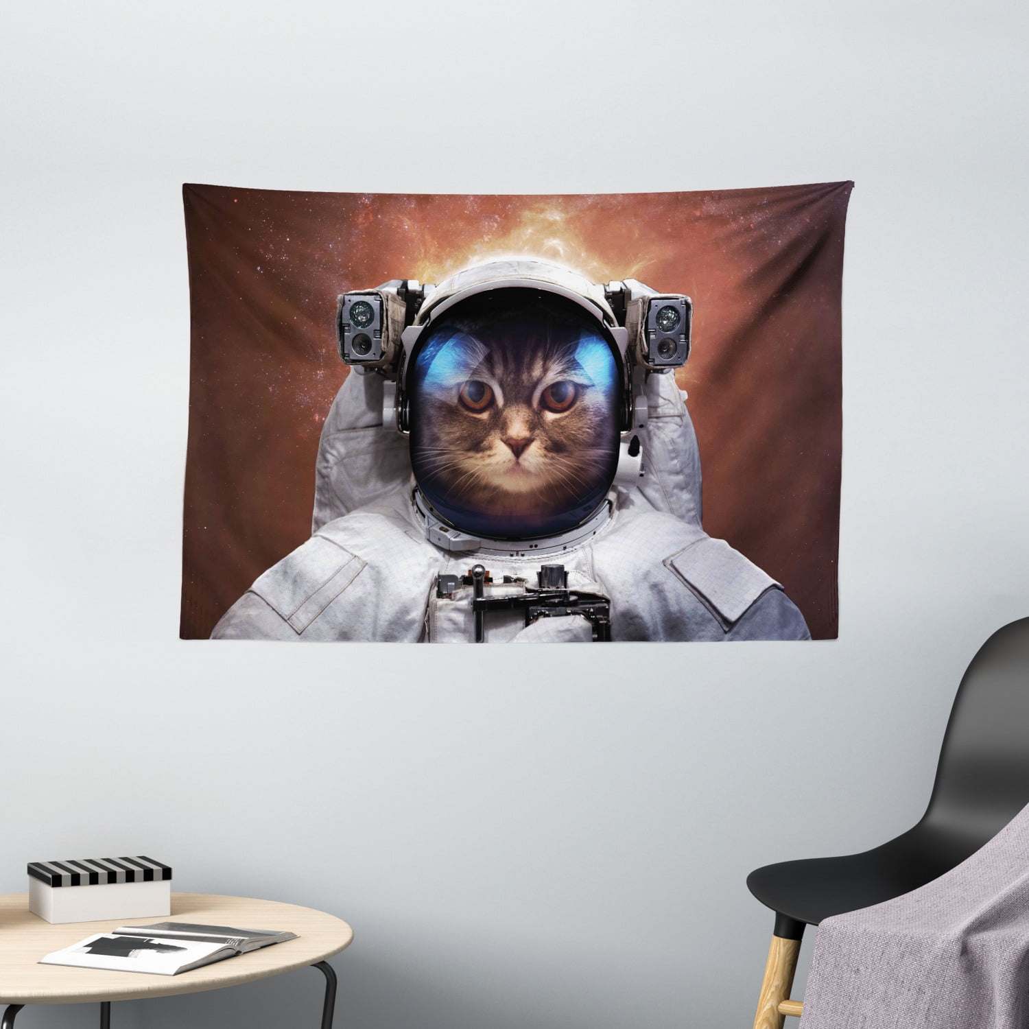 Space Cat Tapestry, Cat in Space Astronaut Cosmonaut Suit with Milkyway ...