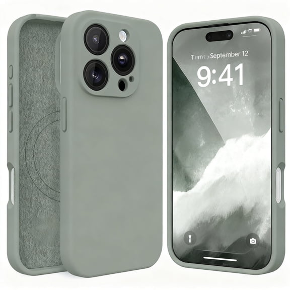 Magnetic for iPhone 16 Pro Case, Compatible with MagSafe, [Full Camera Protection][Screen Protector] Silicone Shockproof Protective Phone Case for iPhone 16 Pro 6.3", Calke Green