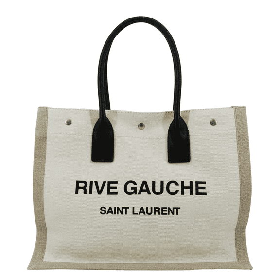 Pre-Owned YVES SAINT LAURENT Rive Gauche Small Linen Leather Tote Griege