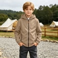thumbnail image 5 of Boys Waterproof Windbreaker Outdoor Jacekt Full Zip Fall Fashion Soft Lining Lightweight Kids Raincoat with Hood Khaki 14, 5 of 8