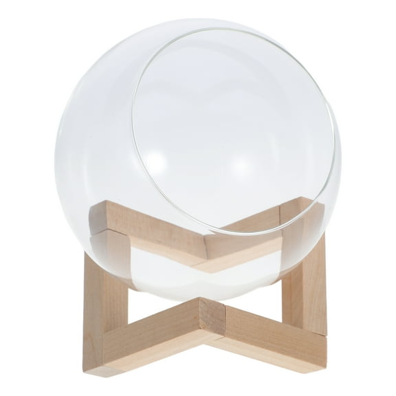 Homoyoyo Round Glass Terrarium with Wooden Stand for Indoor Decoration