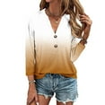 thumbnail image 3 of TKLPEHG Womens Tops Dressy Casual Summer Lightweight Gradient Color Graphic Tee Casual Loose Going Out Tops 3/4 Sleeve Button V Neck Tunic Shirts Blouses(Brown,XXXXL), 3 of 5