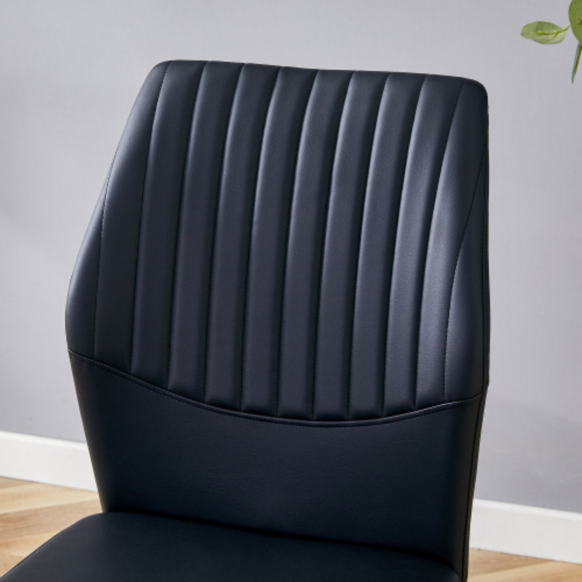 SUDICA Modern PU Leather Dining Chairs Set of 4, Ergonomic High Back Kitchen Chairs with Silver Metal Legs, Comfortable Padded Seat, Easy to Clean, Black
