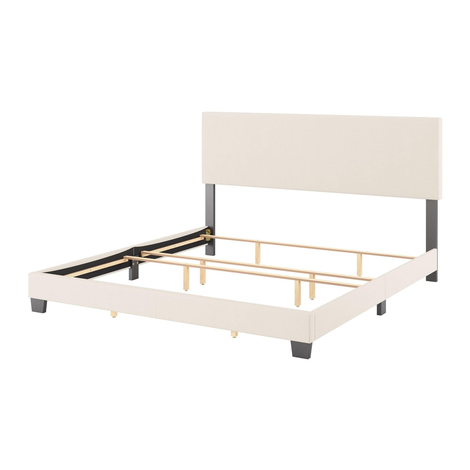 Lit adulte capitonné CorLiving Celeste en tissu bouclé blanc cassé avec tête de lit, sommier requis