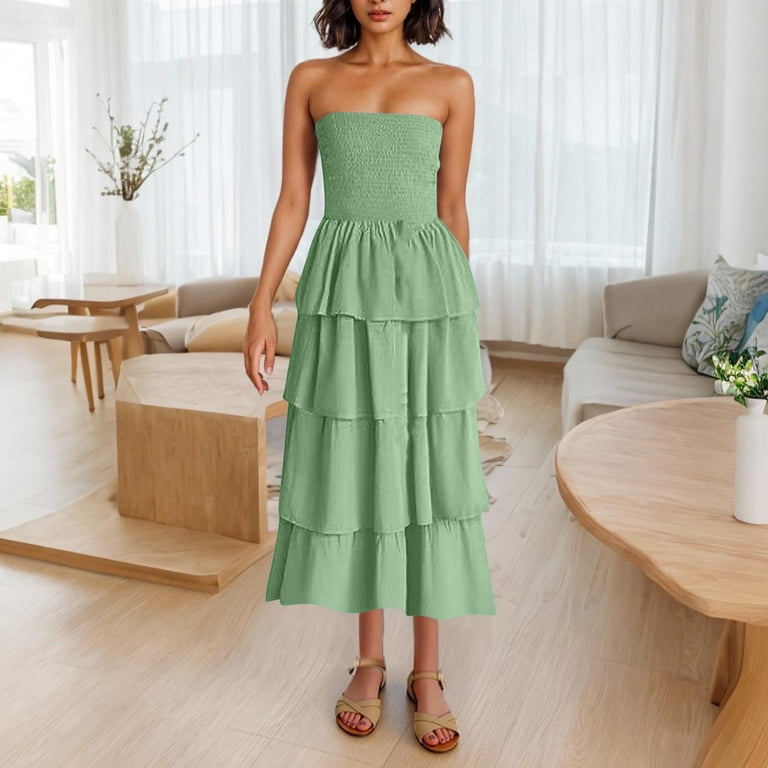 Roncen Women's Solid Summer Dress Sleeveless Off-Shoulder