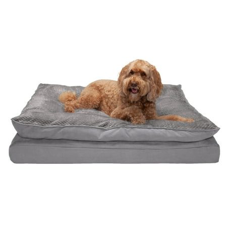 UPC: 0842229130263 | FurHaven Pet Products Minky Faux Fur & Suede Pillow-Top Orthopedic Pet Bed for Dogs & Cats – Titanium Gray Jumbo
