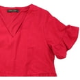 thumbnail image 4 of FANCYINN Women’s Red Cute Shift Tunic Dress Short Bell Sleeve V Neck Causal Swing Red Ruffle Mini Dress with Pockets L, 4 of 5