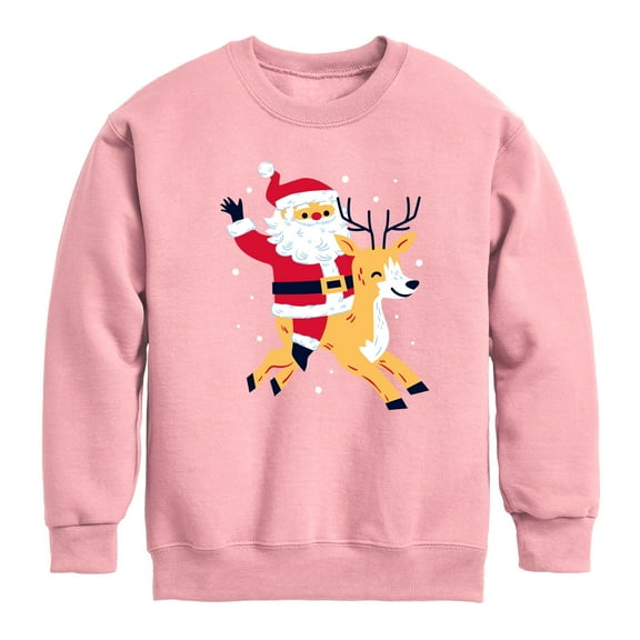 Instant Message - Santa and Reindeer Christmas - Toddler & Youth Crewneck Fleece Sweatshirt