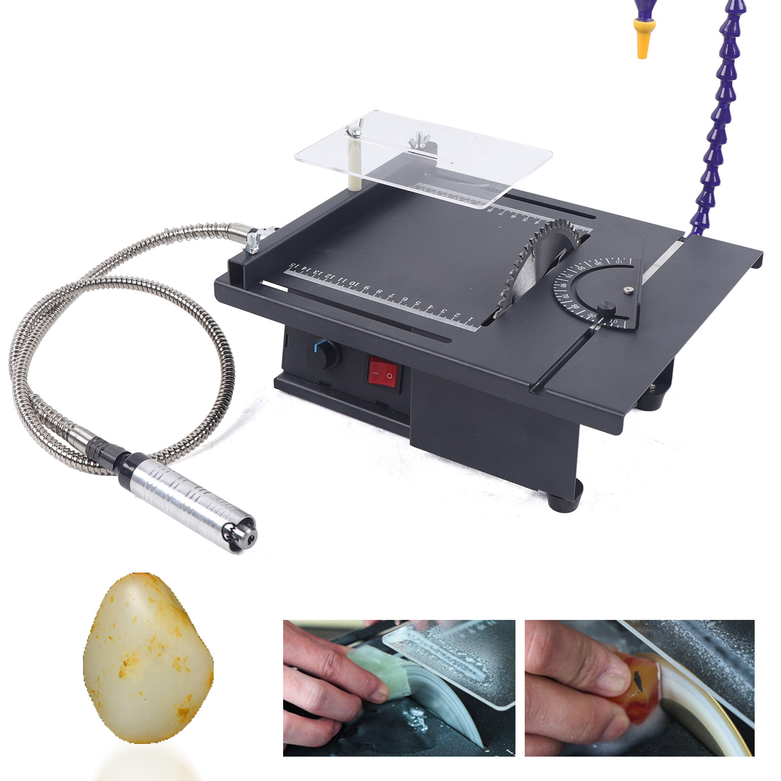 Miumaeov Mini Gem Cutting 110V Portable Table Saw Jade Carving Polishing Machine 3-in-1 Bench Grinder 7-Speed Adjustable Carving Machine Electric Gem Engraving Cutting Milling Bench Grinder