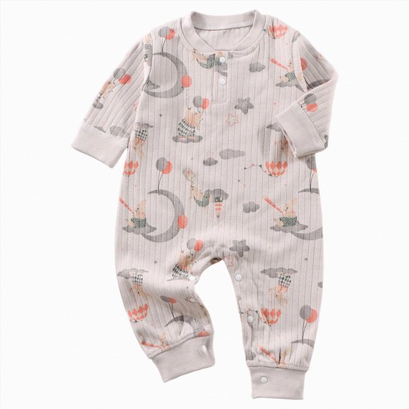Sopiago Baby Boy Clothes Newborn Fall Winter Onesie Long Sleeve Cute Cartton Print Footless Romper Infant Boys Outfit(Light Gray,3-6 Months)