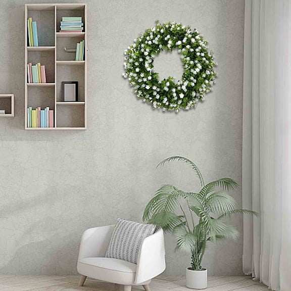 Byujiro Plastic All‑Season Floral Wreath 15 in Spring Summer Front Door Wreath Faux Greenery Wreath for Farmhouse Window, Porch, Patio, Indoor & Outdoor Wall Hanging Decor