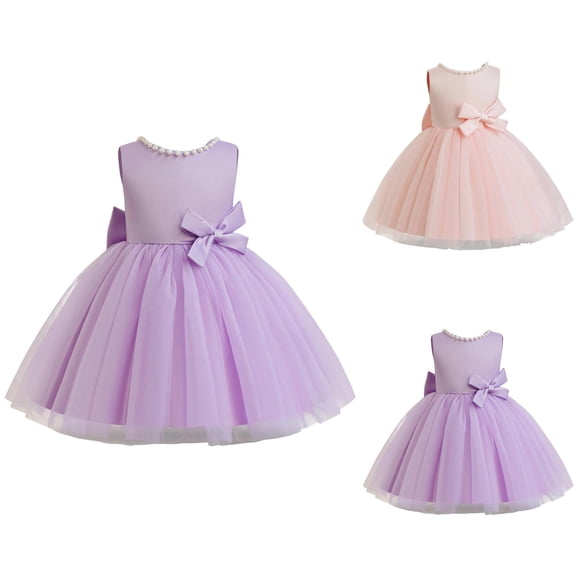 Cute Bowknot Girls' Formal Dress with Pearl V Back, European Style Elegant Gown for Birthday Party Pageant and Photo