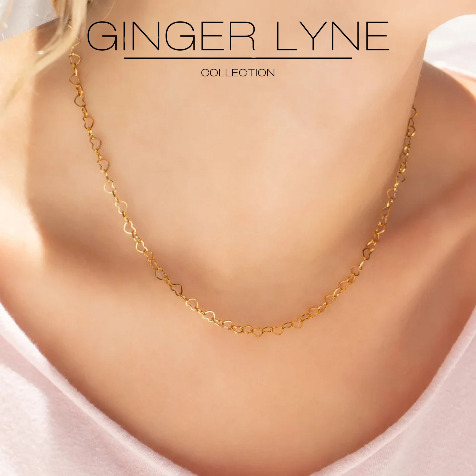 Heart Link Chain Necklace for Women 20 Inch 18K Gold PVD Plated Stainless Steel Ginger Lyne
