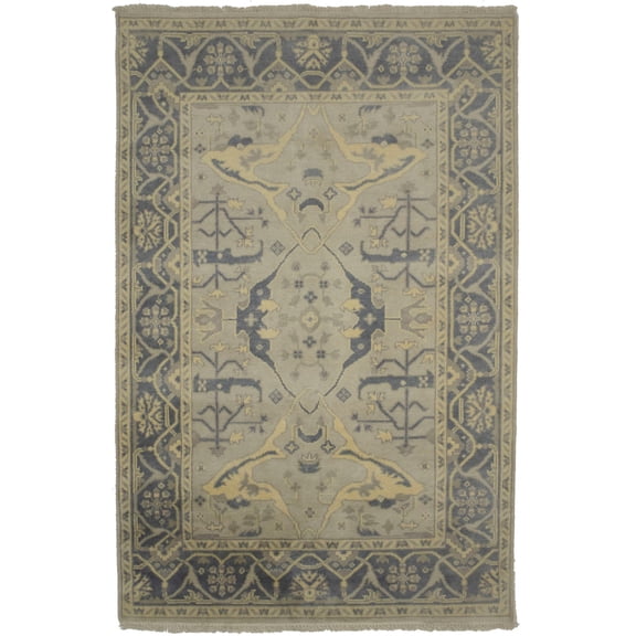 Beige Floral 5X8 Oushak Oriental Rug