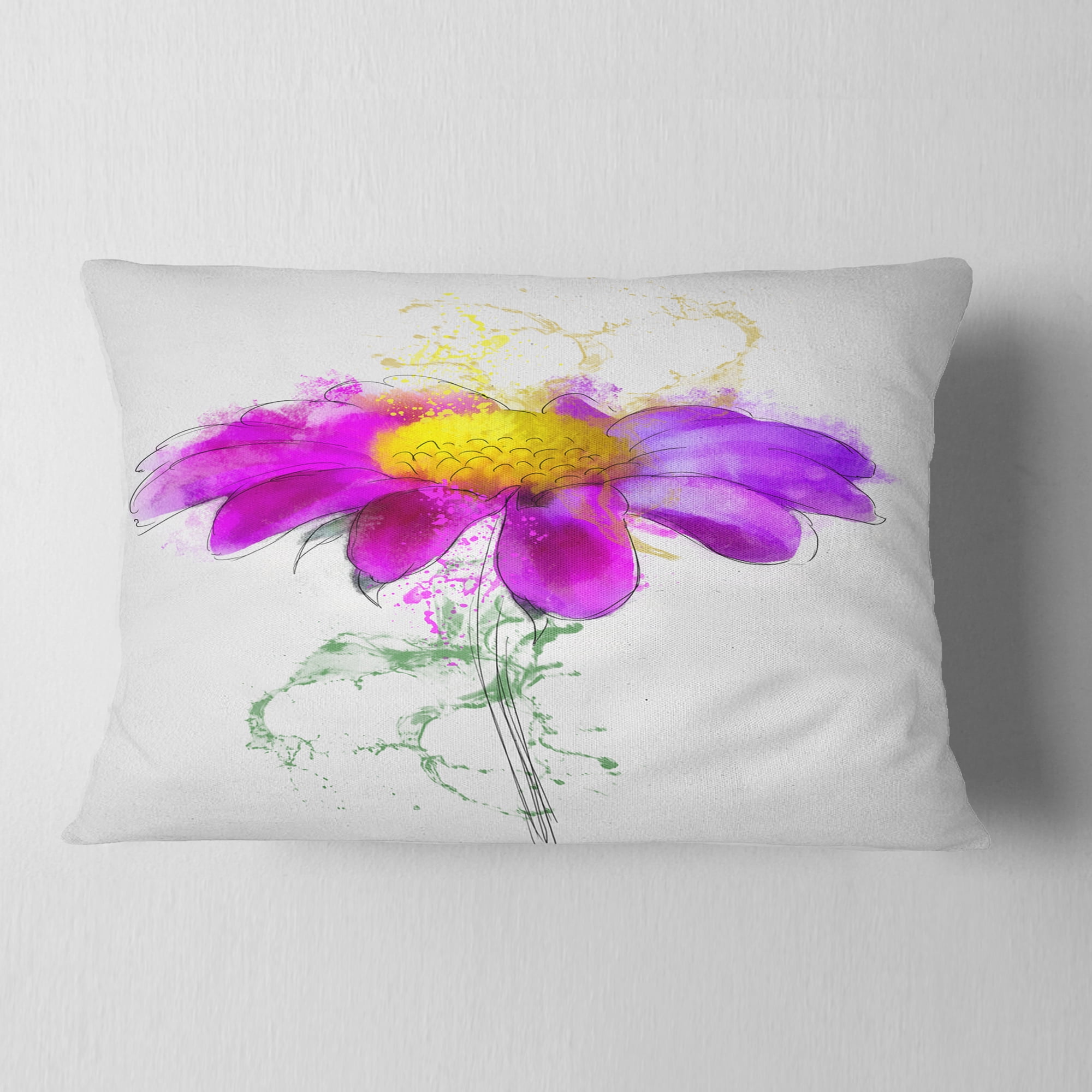 Designart Purple Daisy Flower with Stem - Flowers Throw Pillowwork - 12x20