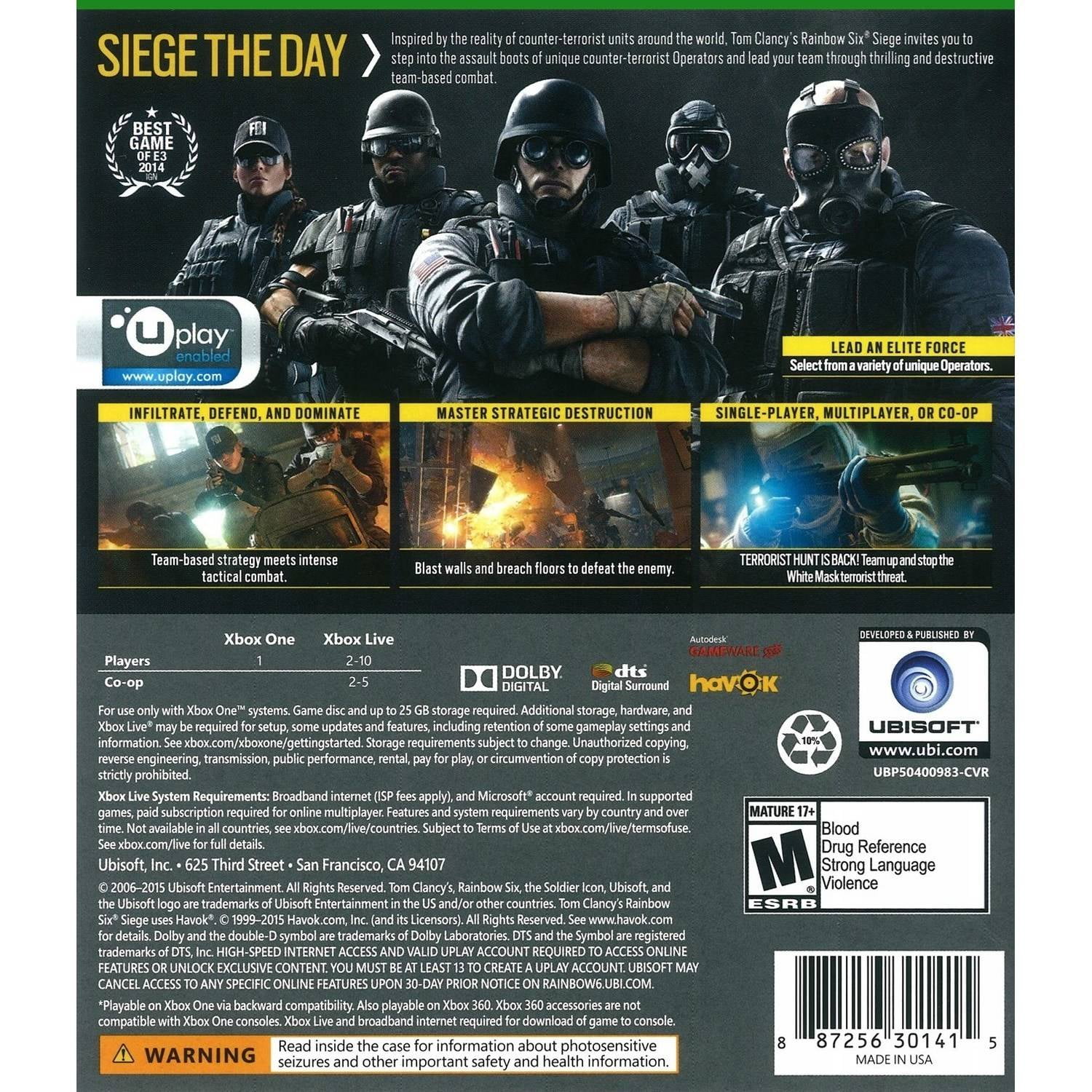 parallel Broek botsen Rainbow Six Siege (Xbox One) - Pre-Owned Ubisoft - Walmart.com