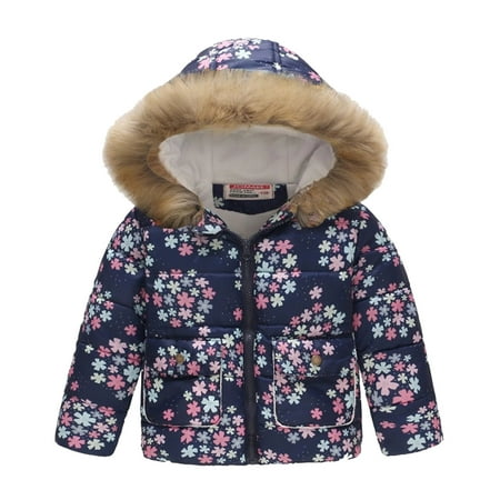 

ZHUASHUM Kids Coat Winter Baby Jacket Girls Hooded Prints Toddler Outwear Zipper Windproof Warm Thick Girls Coat Jacket