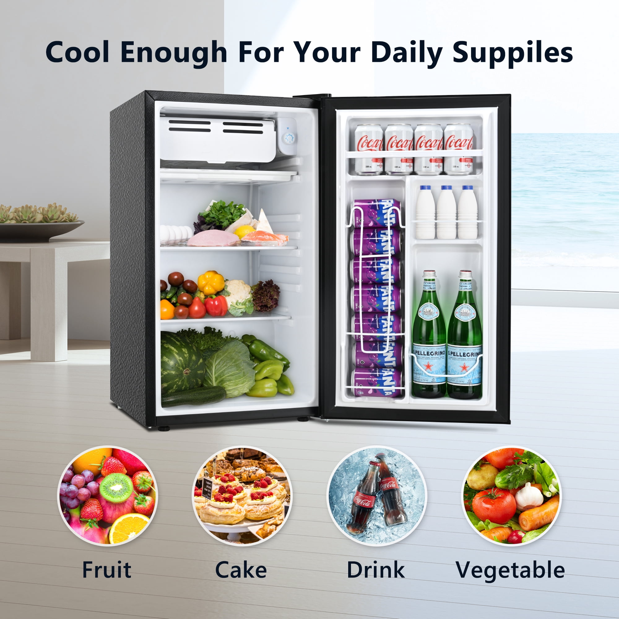 Simzlife 3.2 Cu.ft Mini Fridge with Freezer, Compact Design Mini Refrigerator with Single Door, 19.3 in D, 31.9 in H