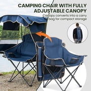 ABORON Camping Chair with Canopy, Folding Beach Canopy Chair with Ice Bag, Side Pocket and Cup Holder, Outdoor Portable Lounge Beach Chair for Adults Camping, Fishing, Lawn and Tailgates - Blue