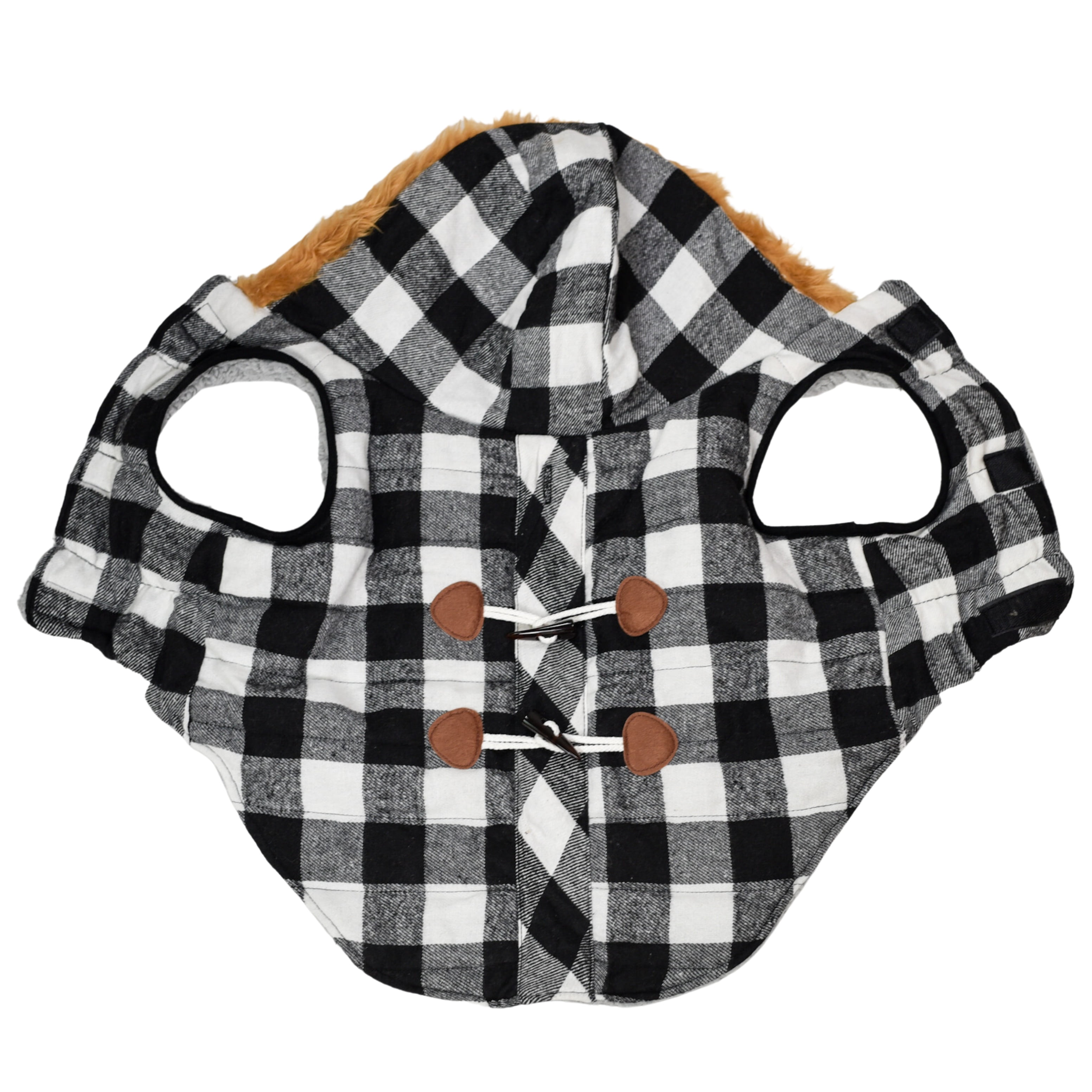 Vibrant Life Dog Clothes: Black & White Buffalo Plaid Peacoat, XL