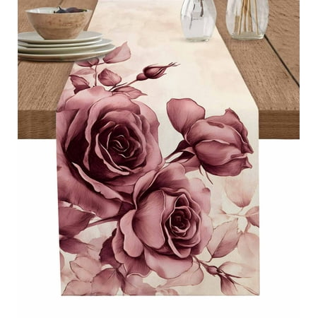 

Table Runner Dresser Scarf 16 x 72 Inch Spring Rose Watercolor Flowers Retro Elegant Floral Table Runners Non-Slip Heat Kitchen Dining Table Decor for Indoor Outdoor Home Party Decoration