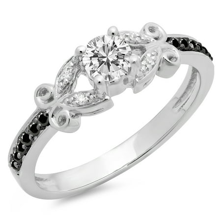 Dazzlingrock Collection 0.50 Carat (Ctw) 14K Black & White Diamond Bridal Engagement Ring 1/2 CT, White Gold, Size 5