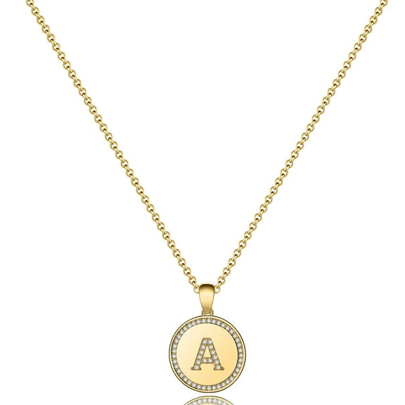 Tingn Initial Disc Pendant Necklace for Women CZ Initial Letter Pendant Necklace