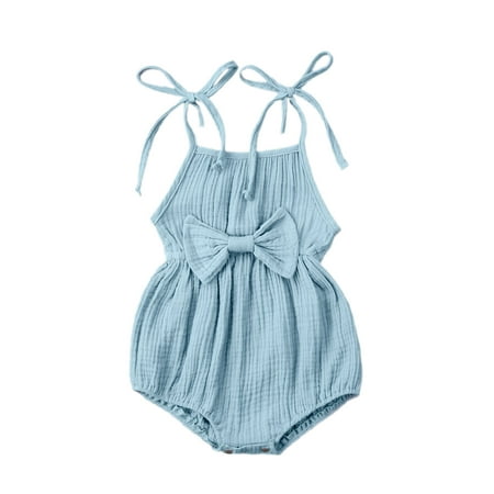

ZIYIXIN Mistshopy Infant Baby Girl Cotton Linen Sleeveless Strap Romper Jumpsuit Summer Clothes Outfits Blue 18-24 Months