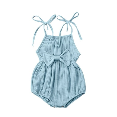 jaweiw Newborn Infant Baby Girls Cotton Linen Romper Jumpsuit Ruffle Halter Sleeveless Bodysuit Outfit Summer Clothes